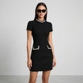 Women's Pearl Trim Mini Dress with Pocket Detail
